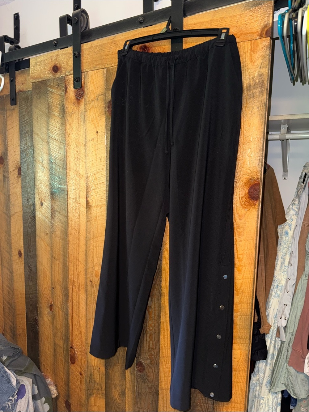 Athleta Black Wide-Leg Snap Hem Pants